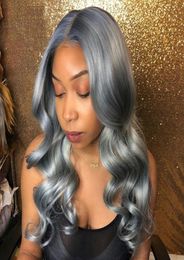 Grijs Braziliaans menselijk haar Lijmloze volledige kant pruik met babyhaar 8A Sliver Grey Body Wave Kanten Voorkant Pruiken 130 Dichtheid3239024