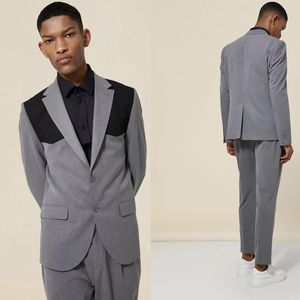 Gray Business Mens Tuxedo met ingekeed revers 2 stuks formele bruidstoezenders smoking voor prom mannelijke mode -mode set jasbroek