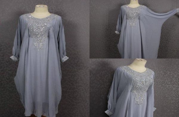 Caftán gris Vestidos para madre de la novia Vestido largo Kaftan de manga larga con cuentas de lujo Lentejuelas Vestidos de noche de talla grande Dubai Abaya Go1738734