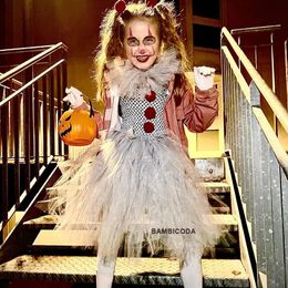 Robe de tutu gris clown pour filles Carnival Girl Joker cosplay Tulle tenue pour enfants Fête effrayante Costume d'Halloween pour enfants 240407