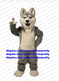 Grijze hond husky mascotte kostuum volwassen stripfiguur outfit pak fotosessie willmigerl varen voor huur cx030