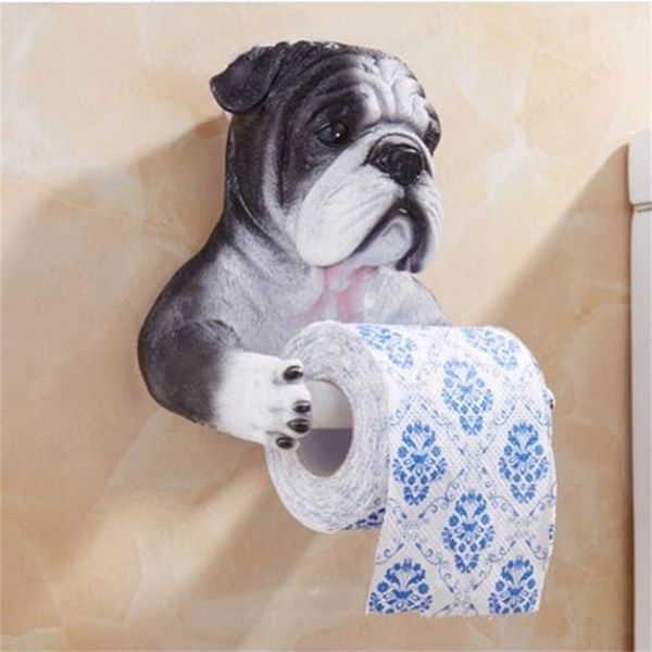 Porte-papier toilette pour chien gris Toilettes Hygiène Résine Plateau Poinçon gratuit Boîte à mouchoirs en papier Ménage Porte-serviettes Bobine Dispositif T200425