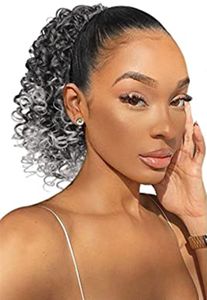 Cordon de serrage gris Extension de queue de cheval courte ombre noir gris crépus bouclés cheveux afro Ponytails postiche Curl Drawstring Pony queue 10 pouces 100g