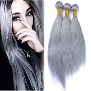 Grijs haar Weave Straight 8A Grijs Menselijk Haar Virgin Hair 3 Bundel Gray Extension Hot Selling 16 18 20 inch fabrieksprijs