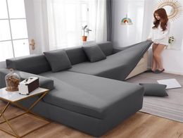Cubierta de sofá de cuero gris cubiertas de sofá elástica para la sala de estar cubiertas de sofá de la sala de estar L SECTAL L Formas de muebles LJ22371201