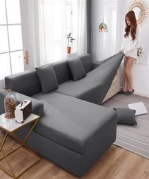 Cubierta de sofá de cuero gris cubiertas de sofá elástica para la sala de estar cubiertas de sofá de la sala de estar L SECTAL L Forma de muebles LJ25118834