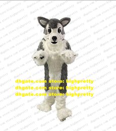 Grey Long Fur Furry Wolf Mascot Costume Husky Dog Fursuit Adult Cartoon Characon Tesfit Nursery School Holiday Cadeaux ZZ8009