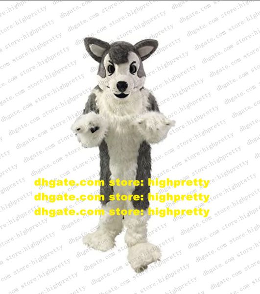Costume de mascotte de loup en fourrure longue grise, Costume de chien Husky, tenue de personnage de dessin animé pour adulte, cadeaux de vacances pour l'école maternelle zz8009