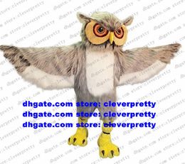 Grijze long fur ordy uil owlet mascotte kostuum volwassen stripfiguur outfit pak ceremonieel evenement bedrijf aftrap zx2867