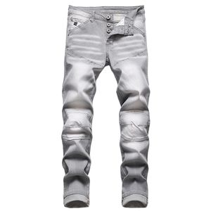 Jean MotoBiker gris pour hommes, pantalon de Cowboy extensible avec coutures, coupe cintrée, Style européen et américain, printemps-automne