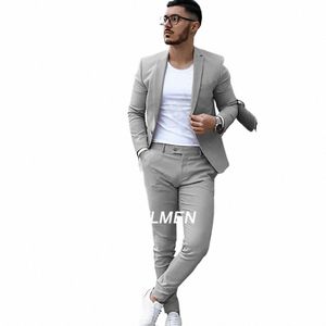 Traje de hombre gris Traje de 2 piezas Chaqueta casual de verano Pantalones Formal Boda Esmoquin Ropa de novio Color personalizado Blazer XS-5XL T4FY #