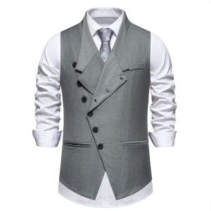 Gilet de costume gris Oblique à simple boutonnage pour hommes, Gilet de marque Slim Fit sans manches, Gilet pour fête d'affaires et mariage, 2024