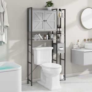 Gris sur l'armoire de rangement des toilettes avec 2 portes et plusieurs étagères - Idéal pour l'organisation de salle de bain et de buanderie dans de petits espaces