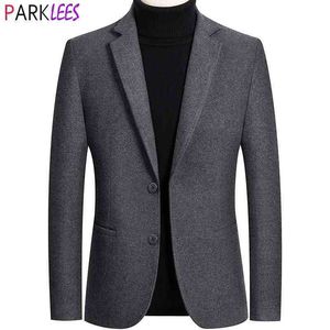 Gray Premium Wol Blend Mens Blazer Jas Two Button Notched Revers Cashmere Jacket Jas Business Formele Blazer Masculino 4XL 210522