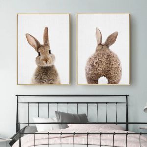 Lapin gris avant et arrière photo art mural mignon affiche animale peinture nurserie room pour enfants peinture décorative