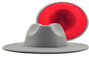 Grey Red Patchwork Wool Felt Jazz Fedora Hat Women Unisex Wide Brim Panama Party trilby Cowboy Cap Men Gentleman Médinage Hat XL 226822817