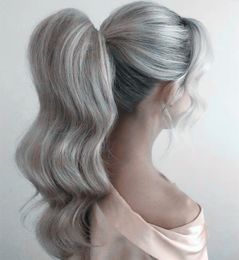 Grijs Remy Braziliaanse Human Hair Ponytail haarstukken Wikkel rond Clip In Hair-Extensions Color Bleach Blonde Ash Blond zilvergrijs