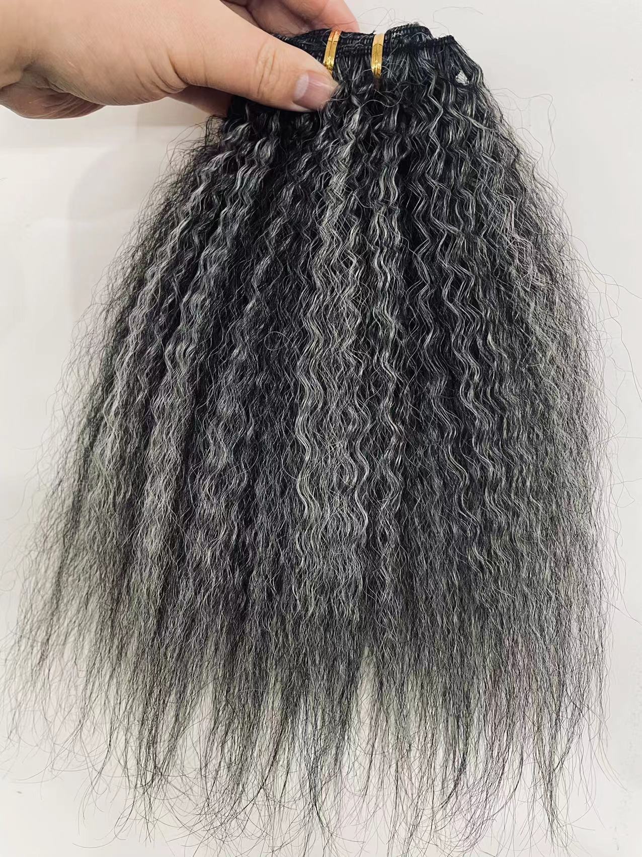 Gray silver human hair kinki curly kinky straight hair bundles salt&pepper grey hair for braiding machine weft extensions 100g