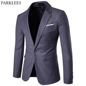 Grau Slim Fit One Button Anzug Blazer Männer Frühling Business Formale Smoking Blazer Jacke Männliche Hochzeit Bräutigam Kostüm Homme 210522