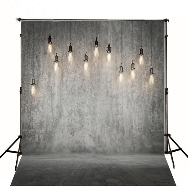 Fondo de pared sólida gris, bombillas de luz colgantes brillantes para boda, fondos de fotografía Vintage, papel tapiz para fotomatón de estudio, accesorio