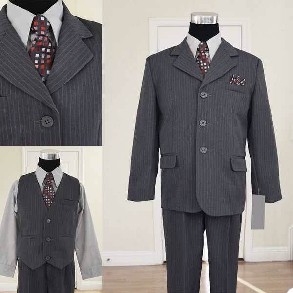 Trajes formales a rayas grises para niño, esmoquin para cena, padrinos de boda para niños, traje para fiesta de boda, ropa Formal, 3 uds.