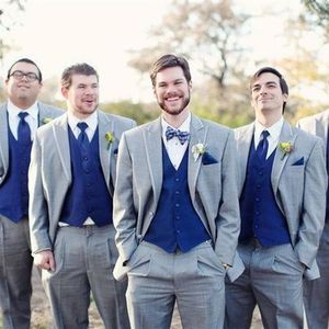 Gris mariage garçons d'honneur Tuxedos Style classique trois pièces bleu Royal gilet sur mesure marié hommes costumes veste gilet Pants245U