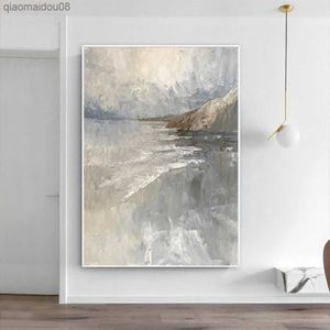 Gris jaune peinture à l'huile sur toile paysage abstrait fait à la main huile épaisse mur Art peint à la main grande taille décoration peintures L230704