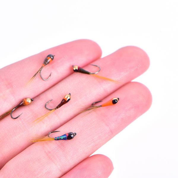 6 pièces tungstène Perdigon nymphe petites têtes de perles mouche arc-en-ciel truite brune ombre truite mouchetée pêche à évier rapide pêche à la mouche leurres de pêche ombre nymphe de tungstène