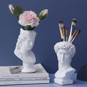 Grand artiste résine vase pot de fleur style nordique tête humaine stylo porte-pinceaux décoration de la maison jardinière créative 210409