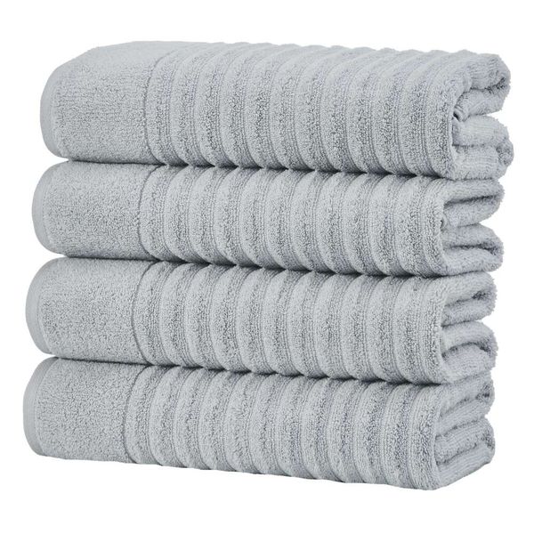 Juego Great Bay Home gris claro, juego de toallas de baño acanaladas de secado rápido de 4 piezas.Zero Twist, 100% algodón peinado, súper suaves, toallas de baño (juego de 4, claro