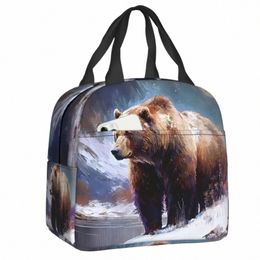 Grand sac à lunch brun grizzly pour pique-nique portable en plein air refroidisseur isotherme boîte à lunch thermique femmes enfants sacs fourre-tout b8su #