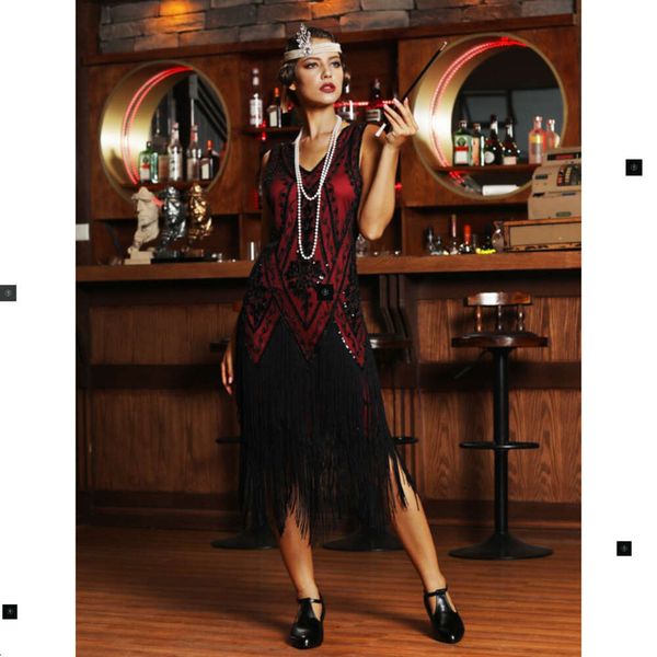 Gran Gatsby 1920S Flapper Vestido de fiesta con dobladillo con borlas 916934