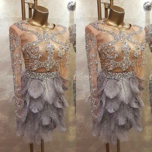 Great Gatsby plume 2020 robes de Cocktail à manches longues perles courtes robes de soirée de bal Yousef aljasmi robe de soirée