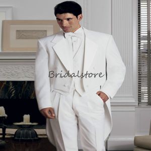 Great Gatsby White Wedding Tuxedos Beste Formele Prom Party Men Suits Slim Fit Blazer Drie Stuk Jack Pants Vest Man Tailcoat Groom Pak