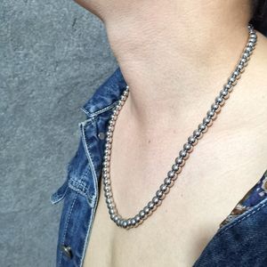 Grands bijoux de haute qualité 18-32 pouces argent 6mm boule perles à la main en acier inoxydable hommes femmes garçons collier perle chaîne