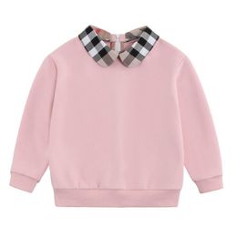 Geweldige kwaliteit baby meisjes geruite truien truien herfst winter kinderen lange mouw sweatshirt katoen kinderen turn-down kraag trui