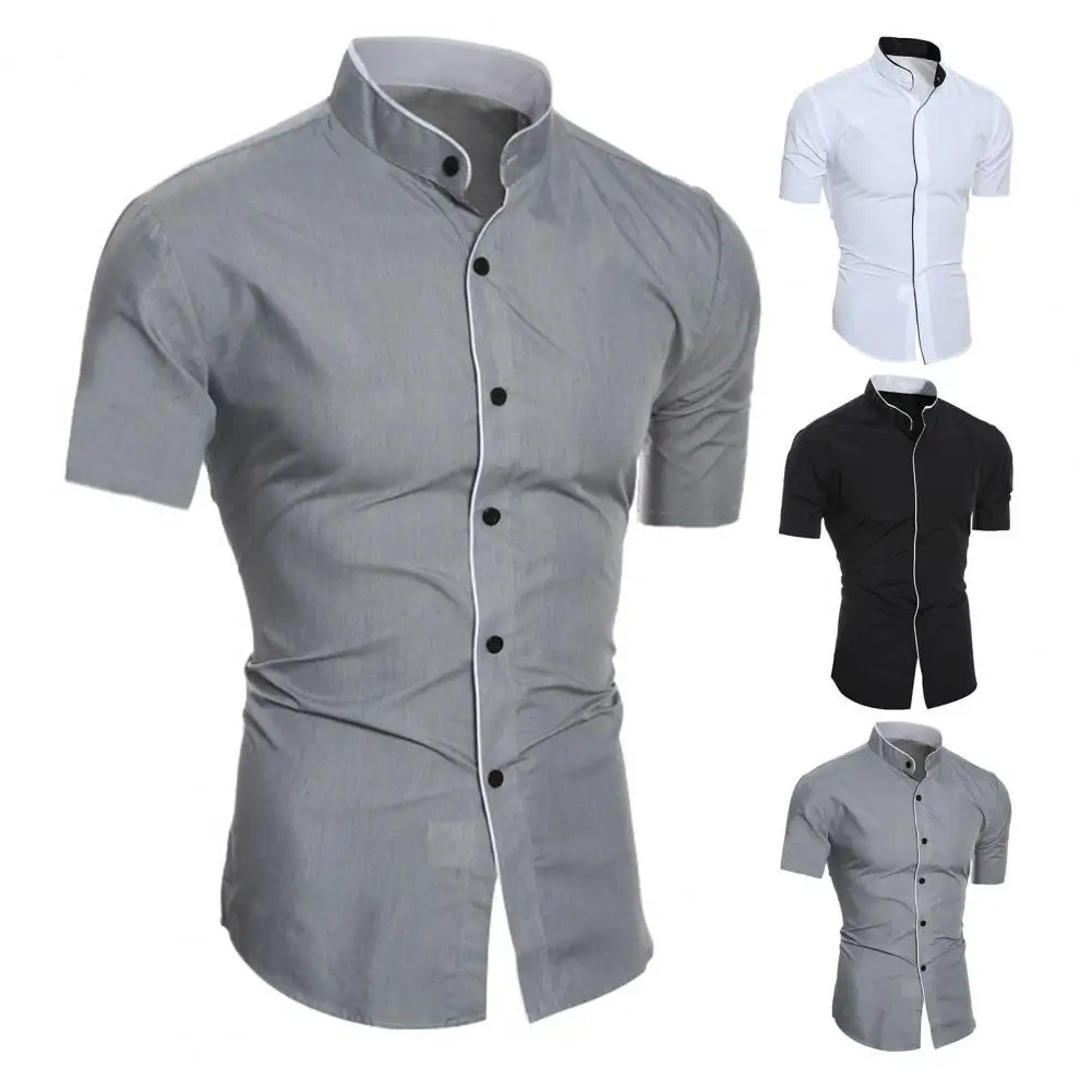 Great Summer Top Close-fitting Summer Shirt Solid Color Wear-resistant Summer Shirt Formal