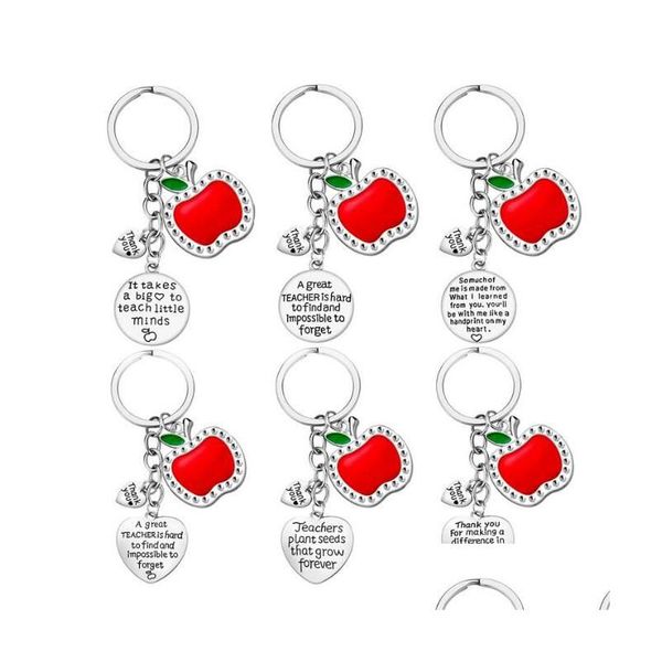 Porte-clés de la journée des enseignants, en acier inoxydable, merci, pomme rouge, cadeau commémoratif de gratitude, livraison directe