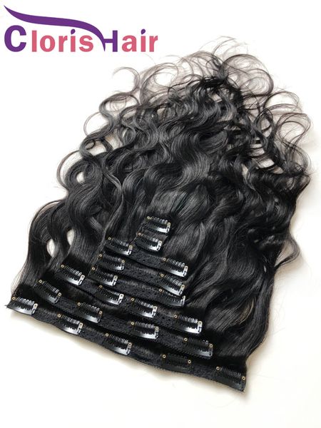 Great texture Body Wave Brésilien Virgin Human Hair Extensions Clip Ins 8pcs 120g / Set Natural Black Wavy Clips inoxydable sur Wave 1B #