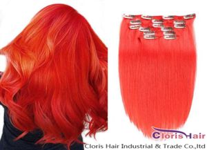 Geweldige textuur Rood Echt menselijk haar Clips in extensions 70g 100g 120g Braziliaanse Remy Clip On Weave Zijdeachtig recht Natuurlijke uitbreidingen9072852