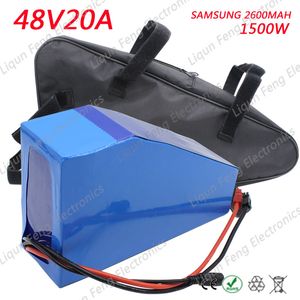 Geweldige driehoek 48V 20AH elektrische fietsbatterij voor Samsung cel lithium ion fit 1000W 1500W 2000W motor e-bike scooter kit + tas.