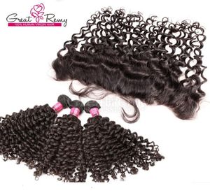 Greatremy 13x4 Diep Krullend Kant Frontale Sluiting met Haarbundels CurlyWave Brazilian Virgin HairWeaveLace Frontal Milld 3 Par5450230