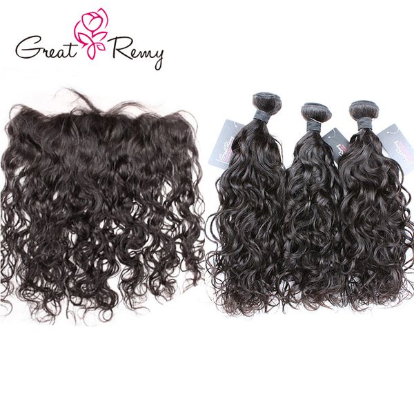 El cabello de visón ondulado natural brasileño Greatremy se teje con encaje frontal 13x4 Onda suelta natural 3 paquetes con cierre frontal de encaje de oreja a oreja