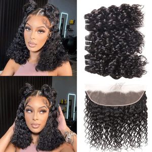 Paquetes de ondas de agua con cabello humano frontal 3 paquetes y frontal 13x4 HD Frontal de encaje transparente con paquetes Paquetes de cabello indio Remy OFERTA Greatremy