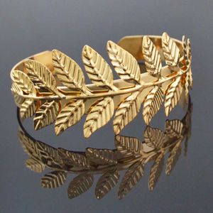 Grecian Gold Metal Copper Leaf Open Bangles Charm Swirl Arm Manchet Armlet Manchet BangleBracelet Voor Dames Bijoux Griekse Sieraden Gift Q0719