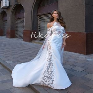 Grieks zeemeermin trouwjurken 2024 illusie zijde appliques kant boho bruidsjurken Arabisch Dubai sprookje Boheemse bruid jurk elf burgerlanden robe mariage