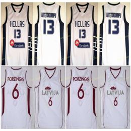 Grèce Dwayne Hellas Giannis 13 Antetokounmpo Jerseys Team Italie Kinder Bologne Manu 6 Ginobili latvija Kristaps Porzingis Basketball blanc