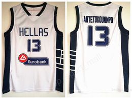 Grèce Hellas College Jerseys The Alphabet Basketball 13 Giannis Antetokounmpo Jersey Hommes Blanc Team Sport Uniforme Bas Prix