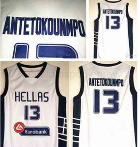 Griekenland Hellas College Jerseys het Alfabet Basketbal 13 Giannis Antetokounmpo Jersey Heren Wit Teamsport Ademend Uniform Lage prijs