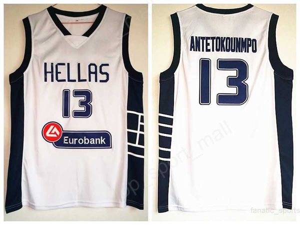 Grecia Hellas College Jerseys The Alphabet Basketball Giannis Antetokounmpo Jerseys 13 Hombres Blanco Equipo Deporte Uniforme transpirable Precio bajo